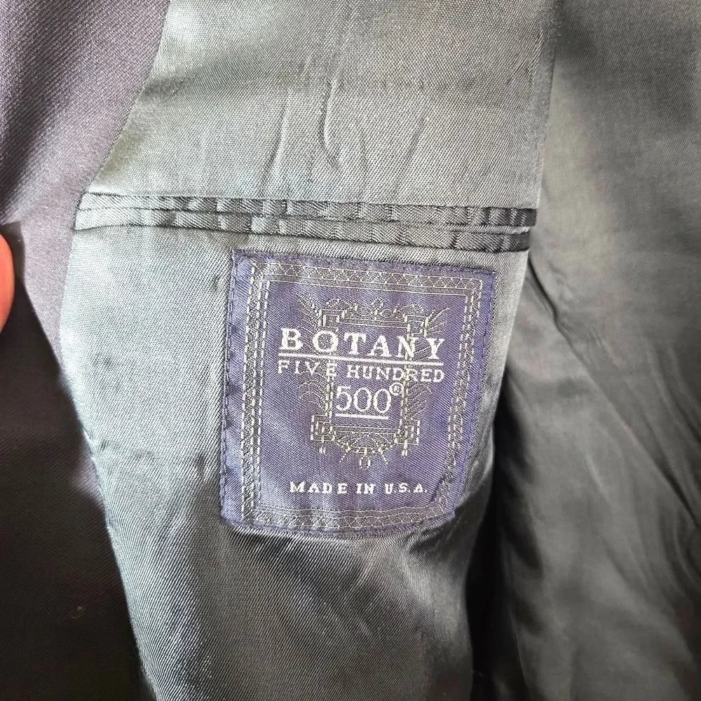 Botany 500 Mens Blazer Jacket 46R Navy Blue Vintage Made USA Sport Coat Gold